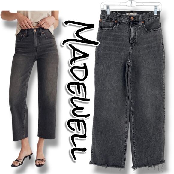 Madewell The Perfect Vintage Wide Leg Crop Jeans Gray Wash Raw Hem Womens Sz 25 - Picture 1 of 11